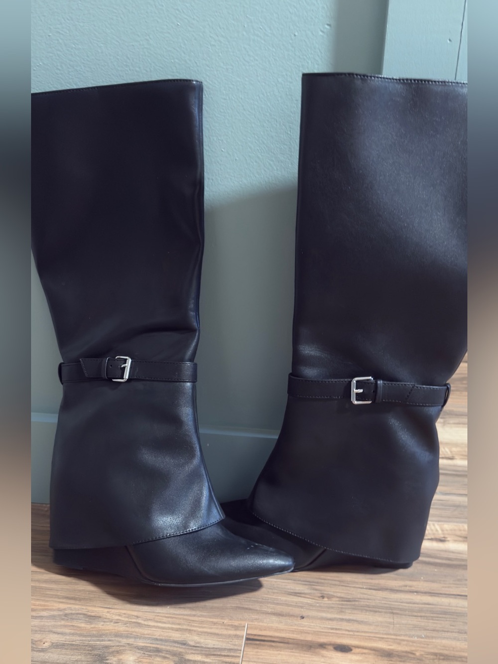Target Black Women's Knee-High Heeled Boots with Buckle Strap